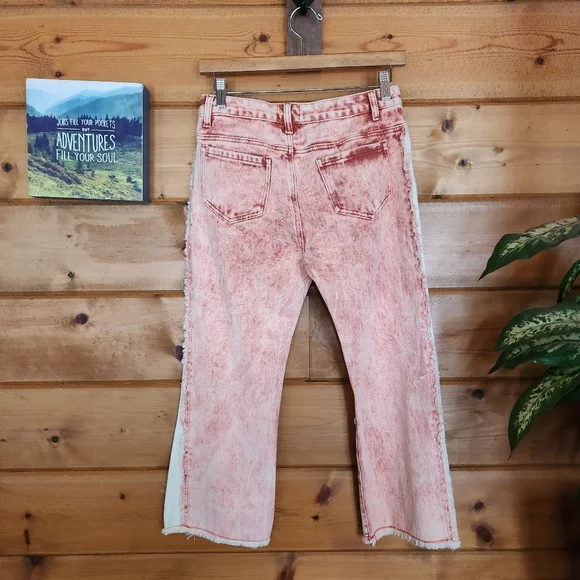 POL 💜 NWT Acid Wash Red White Straight Crop Distressed Jeans Grunge Boho S X24" - Picture 12 of 13
